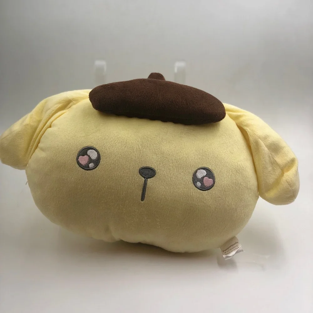 Sanrio Pompompurin Plush Dog Pillow in Yellow and Brown with Pink Eye Accents